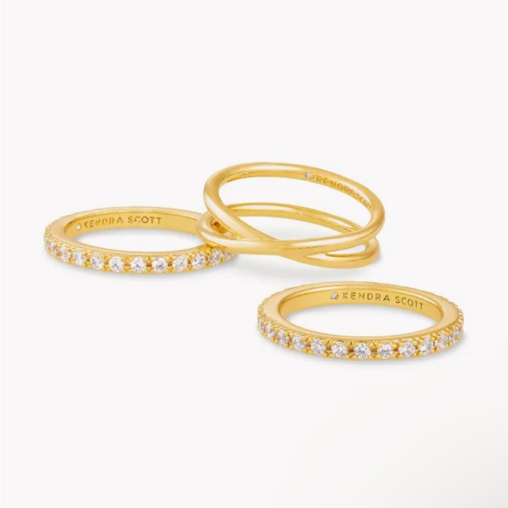 Kendra Scott Livy Gold Rings in White Crystal in color gold, size 8